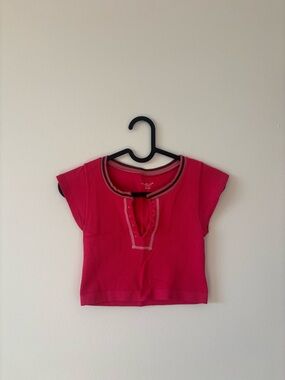 Urban Outfitters Hot Pink Ribbed Short Sleeve Tee with Contrast Trim